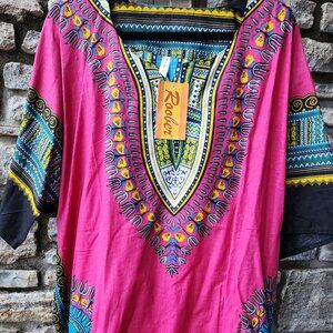 Boho Hot Pink African Dashiki Top NWT